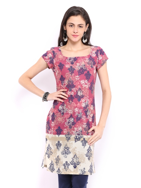 

W Women Pink & Beige Printed Kurta