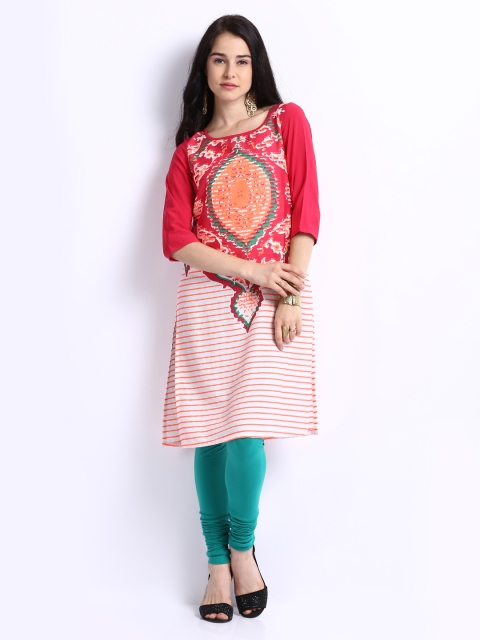 

W Women Pink & Neon Orange Printed Kurta