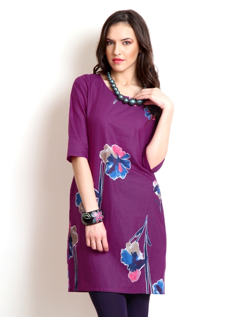 

W Women Purple Floral Print Kurta