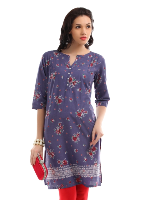 

W Women Purple Floral Printed Kurta