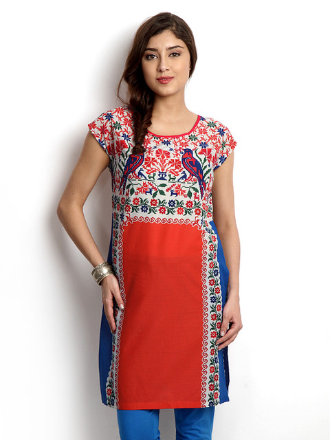 

W Women Red & Off-White Printed Kurta
