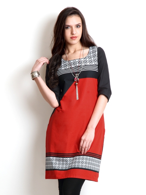 

W Women Red and Black Printed Kurta