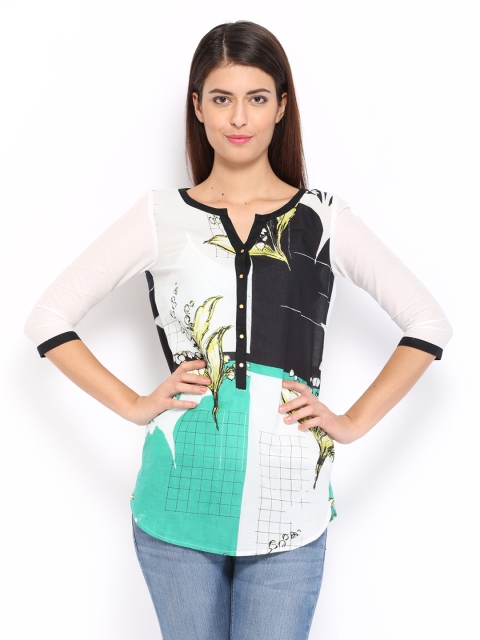 

W Women White & Black Printed Top