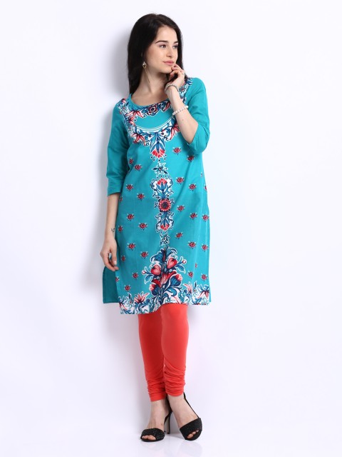 

W Women Turquoise Blue Printed Kurta