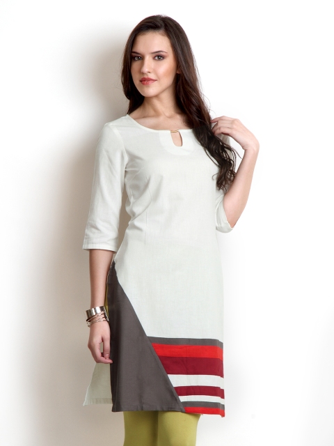 

W Women White & Grey Printed Kurta