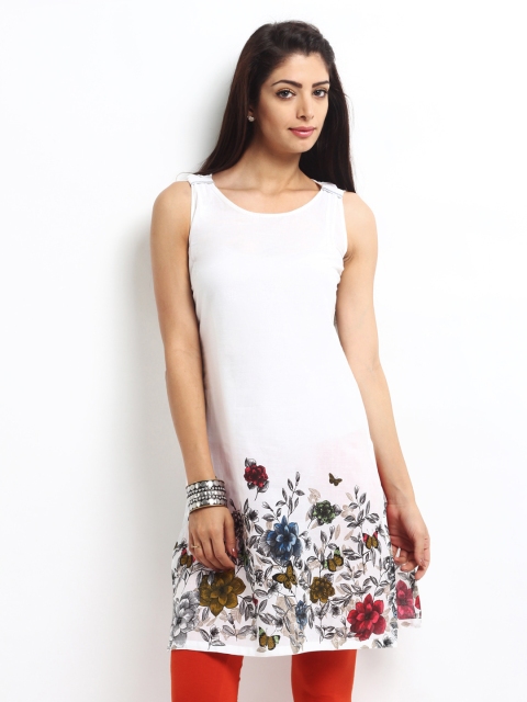 

W Women White Floral Print Kurta