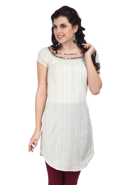 

W Women White Marbella Striped Kurta
