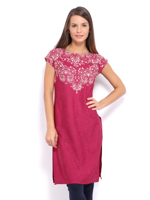 

W Women Maroon Printed Kurta