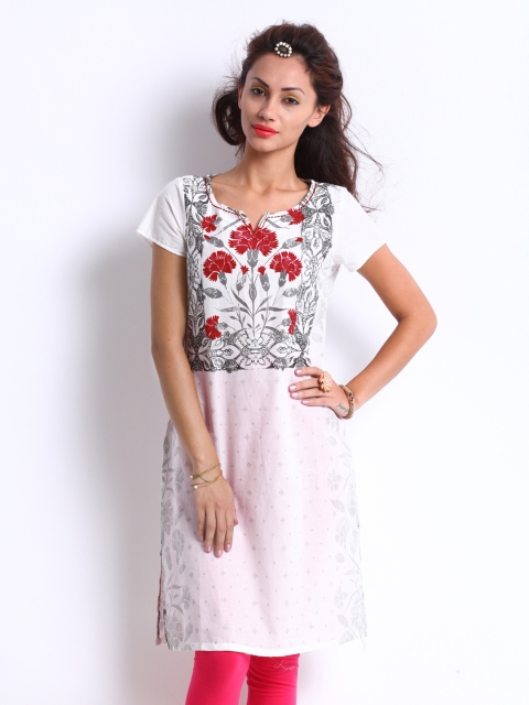 

W Women White Printed Kurta