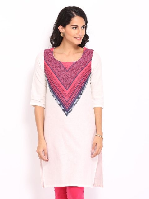 

W Women White Linen Blend Printed Kurta