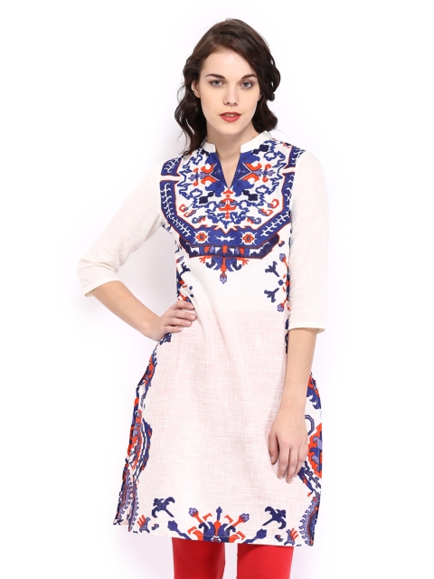 

W Women White Printed Pashtun Kurta