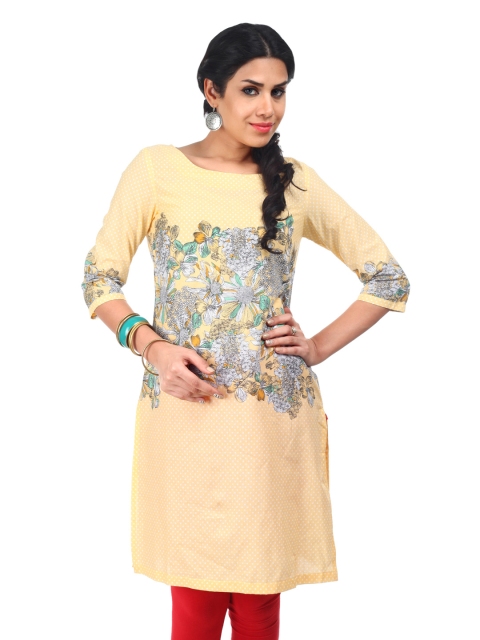 

W Women Yellow & White Printed Kurta