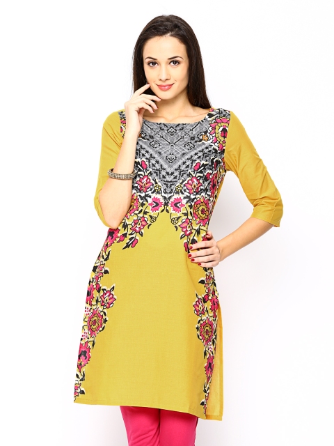 

W Women Mustard Yellow Printed Kurta