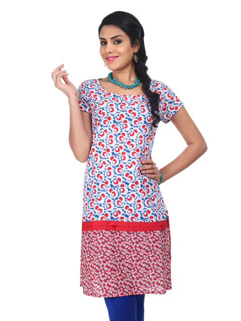 

W Women White & Red Floral Print Kurta