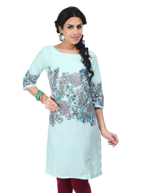 

W Women Sea Green & White Printed Kurta