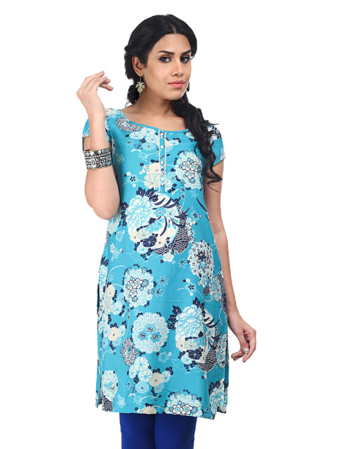 

W Women Blue Floral Print Kurta