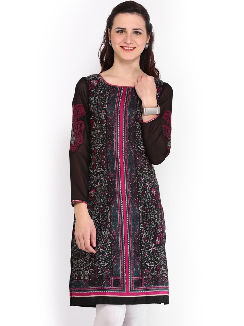 

WISHFUL by W Women Black Printed Kurta
