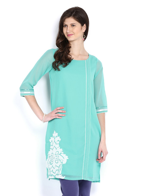 

Wishful by W Women Turquoise Blue Soild Kurta