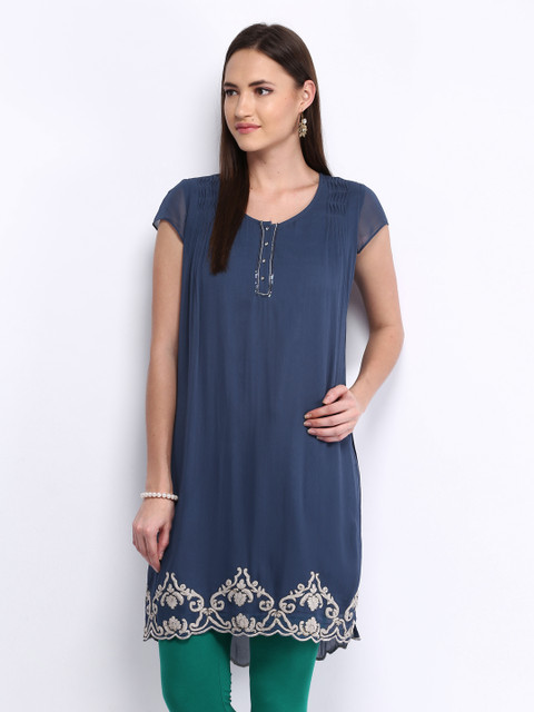 

WISHFUL by W Women Blue Soild Kurta