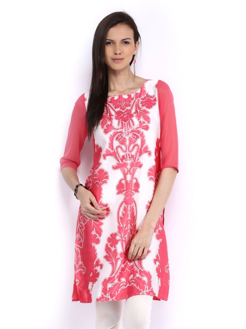 

Wishful by W Women White & Pink Printed Kurta