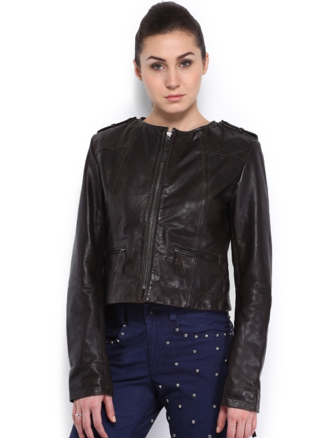 

YULE Women Dark Brown Leather Jacket
