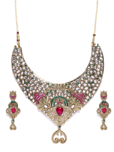 

Zaveri Pearls Magenta & Green Gold-Plated Jewellery Set