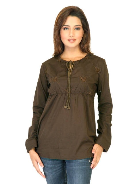 

Flying Machine Women Solid Brown Tops
