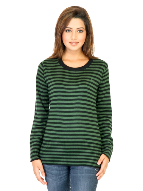 

Flying Machine Women Green & Black Striped Sweaters