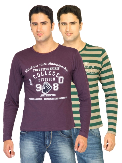 

Flying Machine Men Pack Of 2 Stripes Green Tshirts