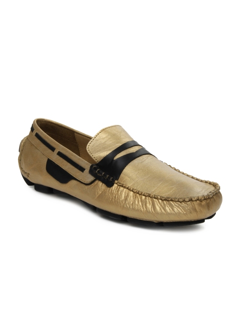 

tZaro Men Gold Toned Leather Loafers