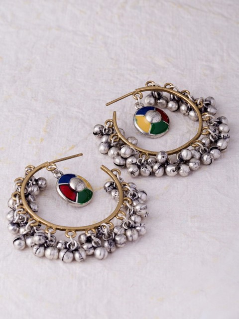Studio Voylla Kutch Multicoloured Silver-Plated Hoop Earrings