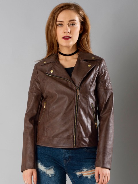 Faballey Brown Faux Leather Biker Jacket Jackets For Women Next