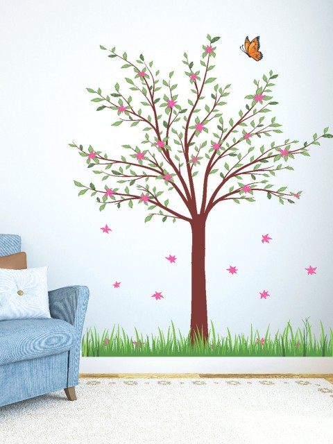 buy destudio multicoloured tree with flower wall sticker - decals