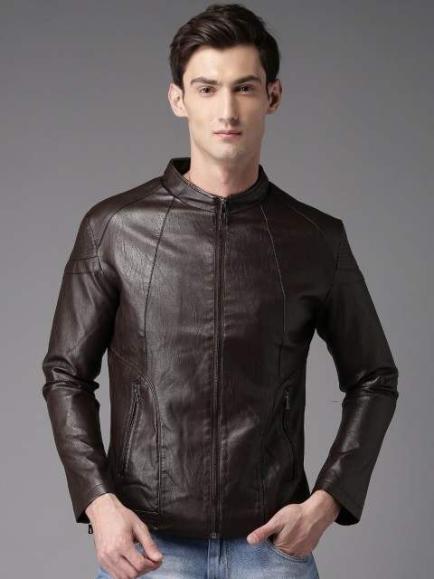 Here Now Men Brown Solid Biker Jacket Jackets For 2090575 Next