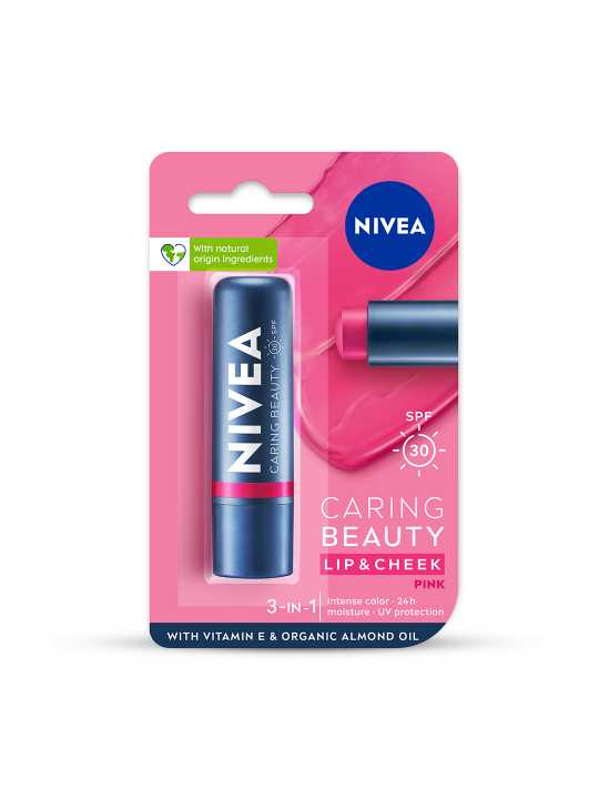 Nivea Caring Beauty SPF 30 Lip & Cheek Tint Balm with Shea Butter & Almond Oil - Pink