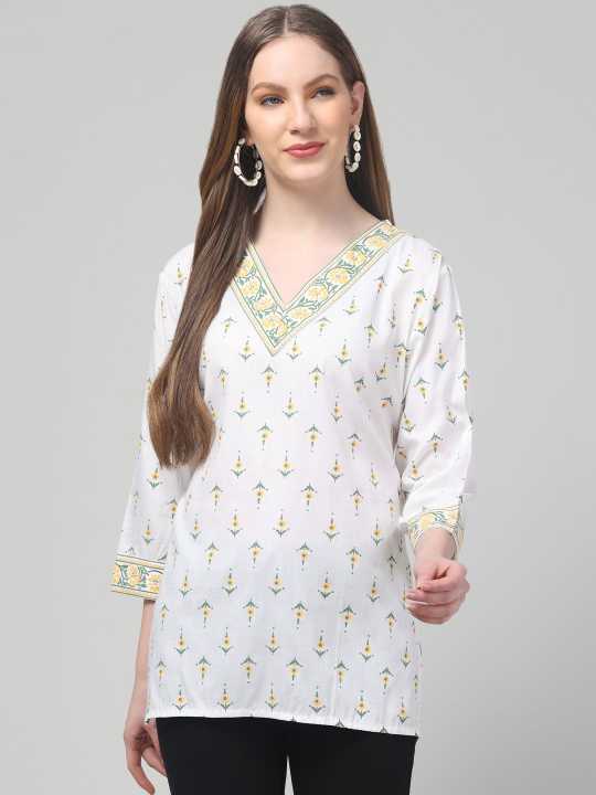 Aura Glam Ethnic Motifs Printed V-Neck Kurti