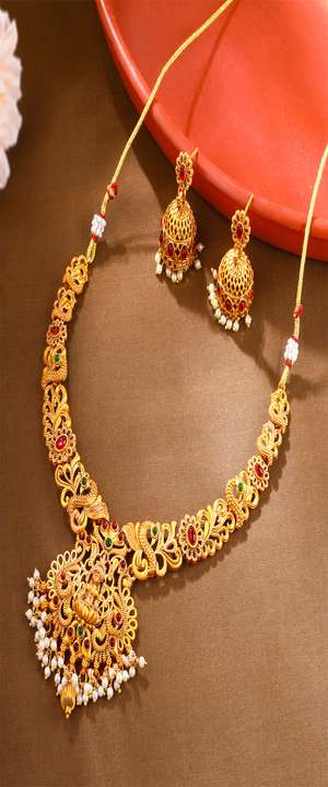 Yellow Chimes Gold-Plated Stone-Studded & Beaded Jewellery Set