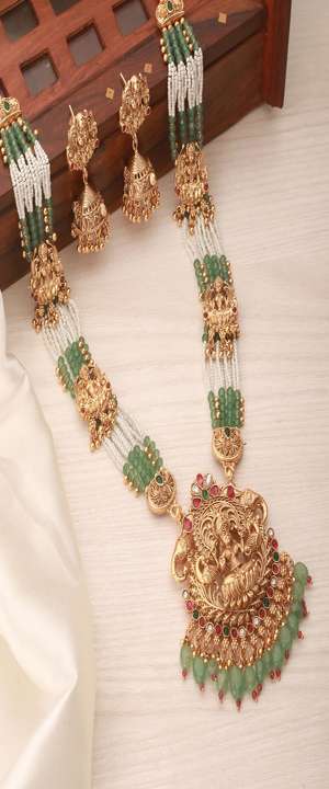 Saraf RS Jewellery Gold-Plated Stone-Studded Lakshmi Motif Necklace & Earrings