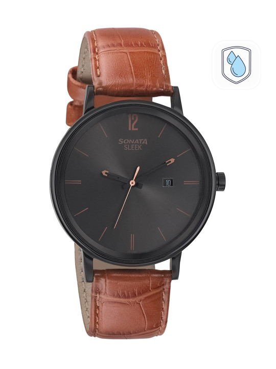 sleek men black analogue watch 7131nl02