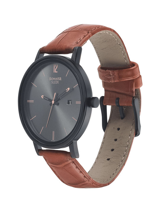 sleek men black analogue watch 7131nl02