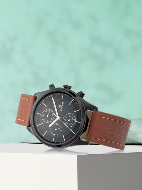 Men Black Analogue Genuine Leather Watch 1805NL01
