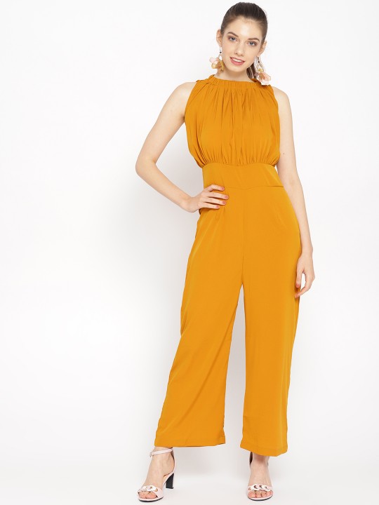 Women Mustard Yellow Solid Basic Jumpsuit