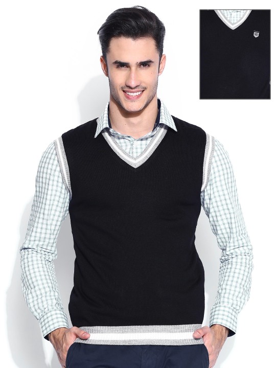 Sports52 Wear Black & Grey Melange Reversible Sweater M