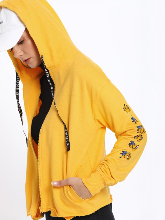 Minions By Kook N Keech Women Yellow Solid Hooded Sweatshirt