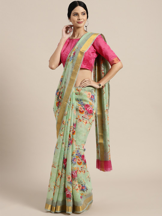 Saree mall Sea Green & Pink Printed Saree