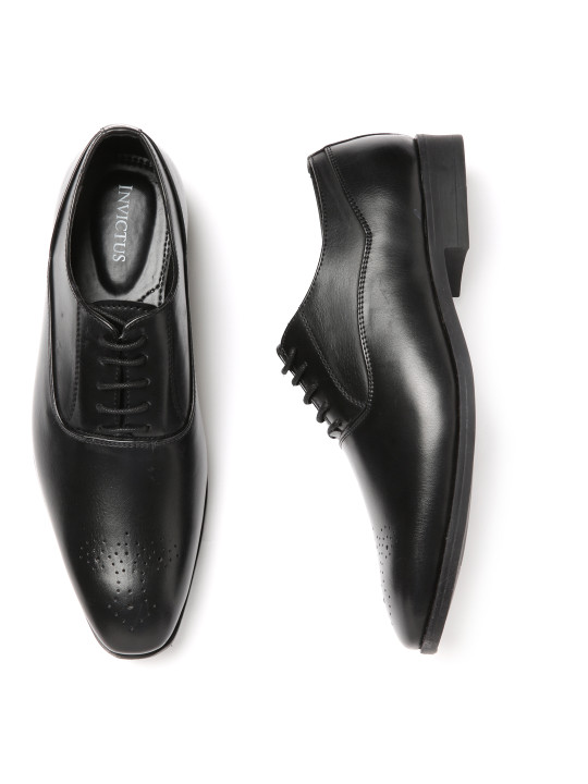 INVICTUS Men Black Perforated Formal Derbys
