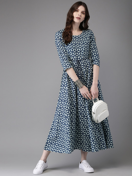 Anouk Women Blue Printed A-Line Kurta