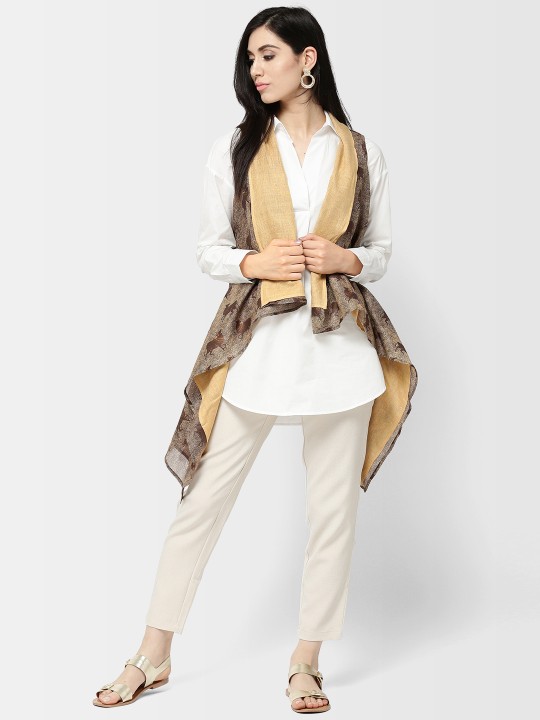 Brown Silk Handblock Print Shrug S/M
