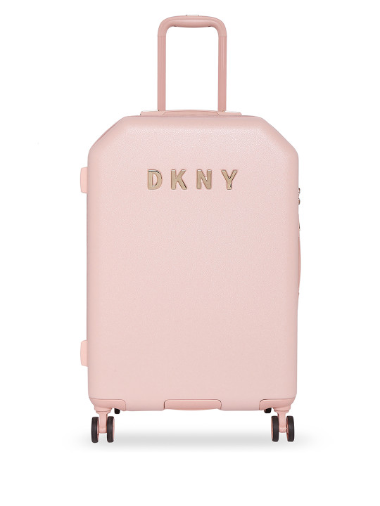 DKNY Unisex Pink Textured Allore Hard-Sided Large Trolley Suitcase
