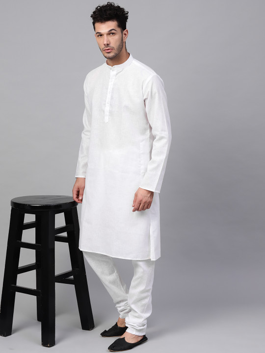 price history - Men White Solid Kurta with Churidar